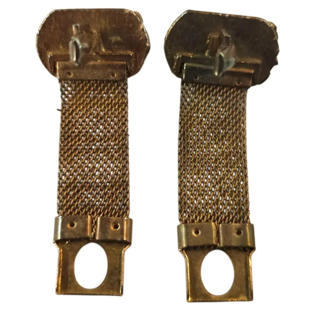 Vintage Cats Eye Chainmail Cufflinks Rectangle Bronze Tone Men Brown MCM Jewelry